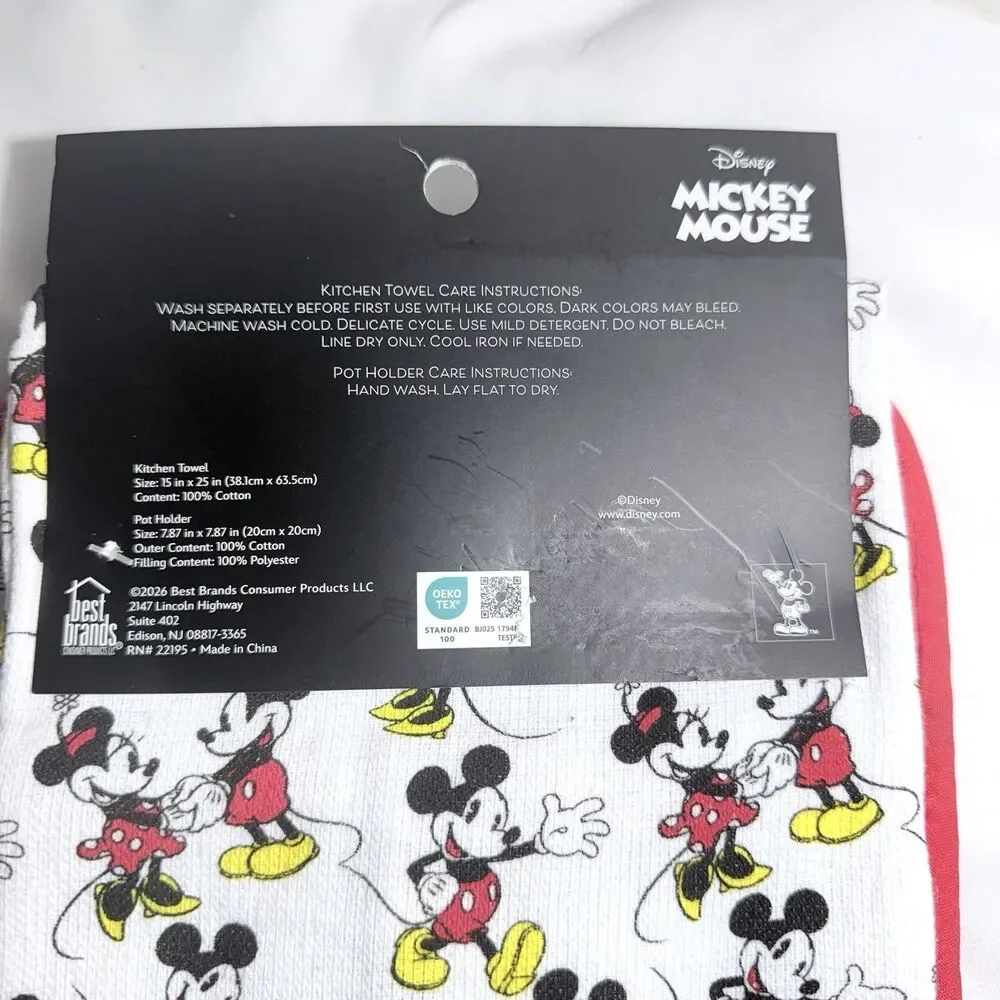 Disney Mickey & Minnie Mouse 3 Piece Kitchen Set 2 TOWEL, 1 POT HOLDER NWT